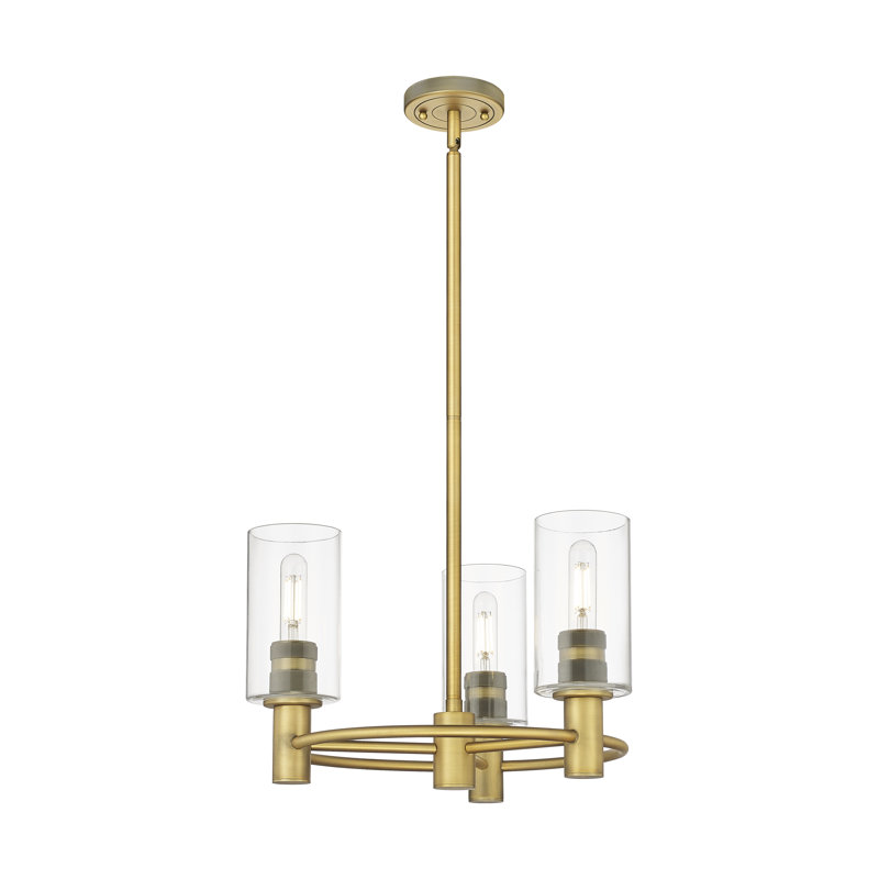 Crown Point 3 Light Stem Hung Pendant, Brushed Brass, Clear, 10.38" H x 18" W x 18" D