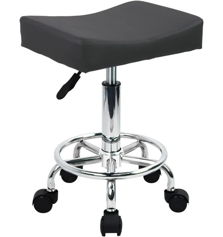 Tabouret carré à roulettes avec repose-pieds et pivotant sur 360 °, 25"