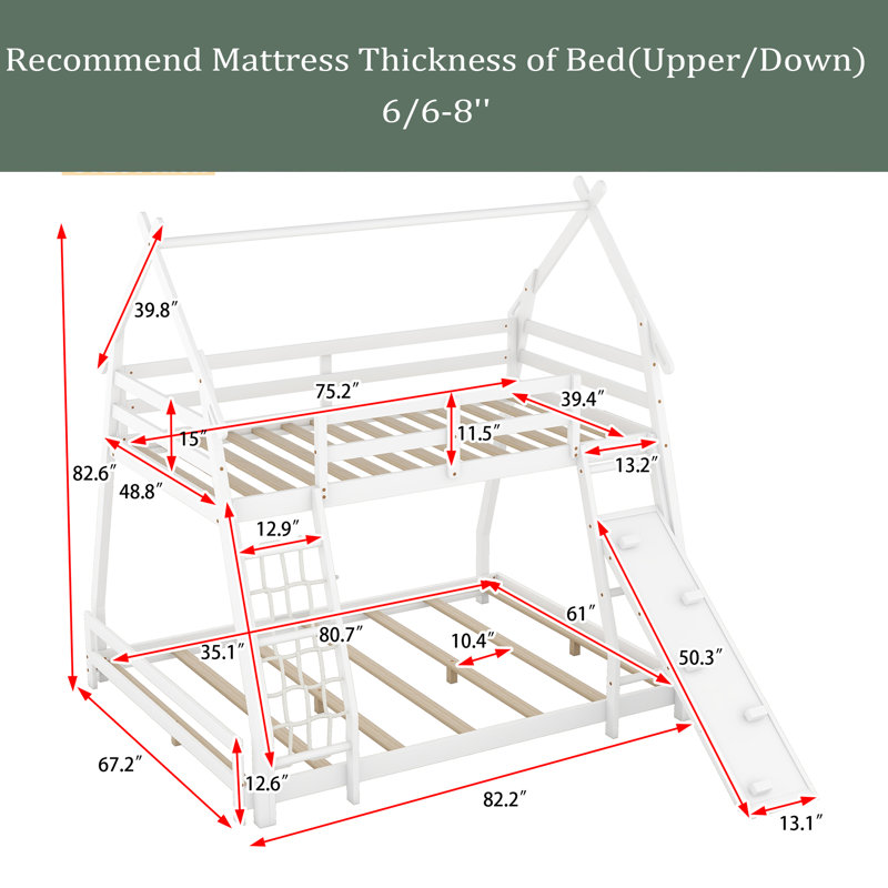 Zeckser Kids Queen Bunk Bed, White