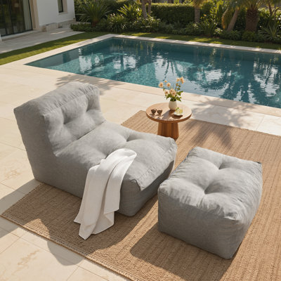 Ensemble de canapé-lit et de repose-pieds d'extérieur imperméable, siège de patio moderne capitonné, canapé de plancher toutes saisons avec coussin épais pour la piscine, la cour, la terrasse, le balcon