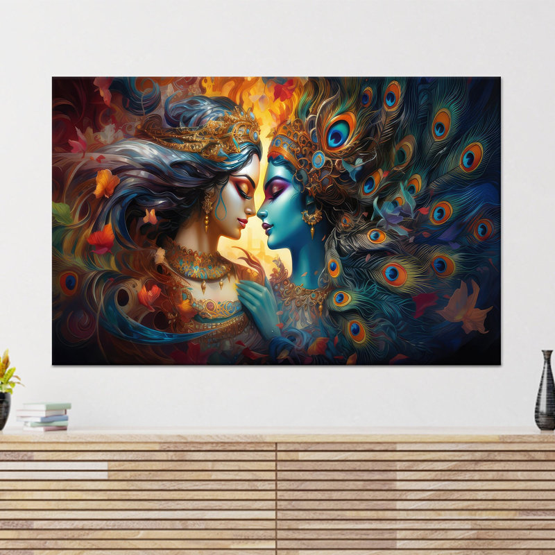 Reproduction d'art sur toile imprimée: décoration murale en verre trempé Radha Krishna, 1P, 47,3 po H x 102,4 po l
