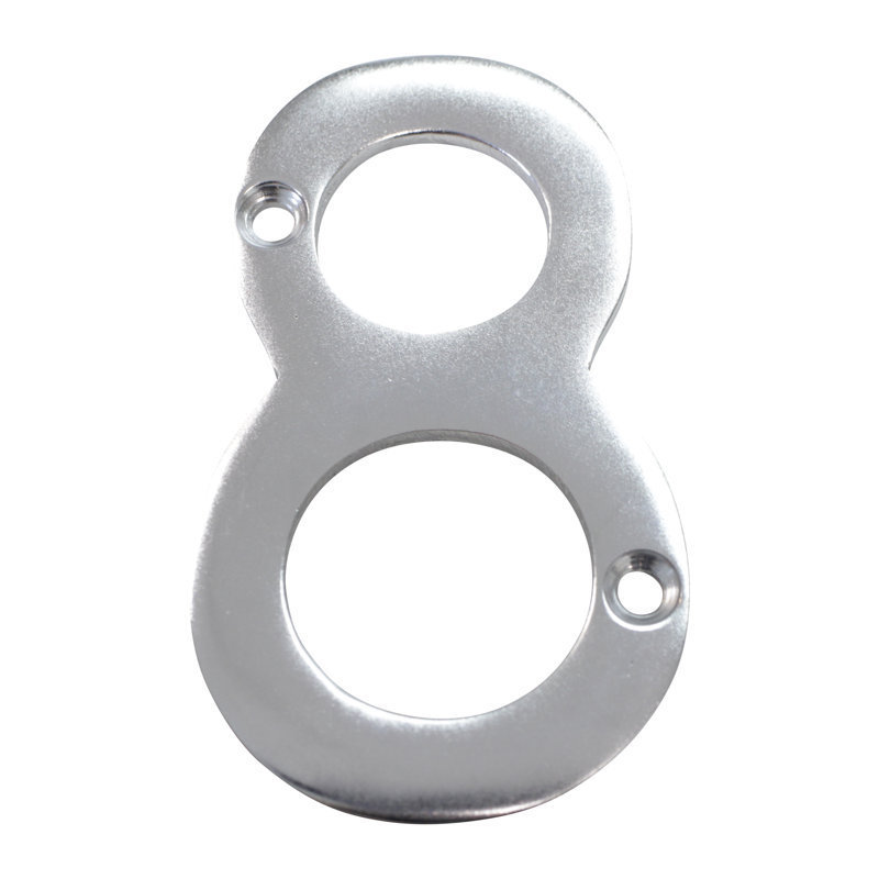 Numéro de maison laiton à fixation en surface, H 4 po, Chrome satiné, 8