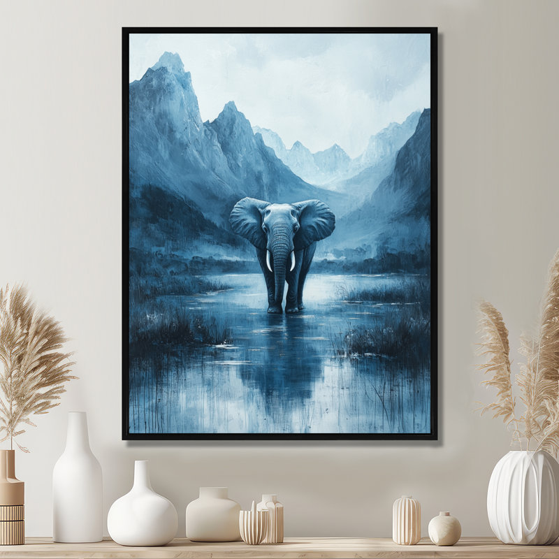 Imel, Éléphant d'Afrique moderne dans les montagnes II - Éléphant, art mural, Noir, Impression encadrée flottante