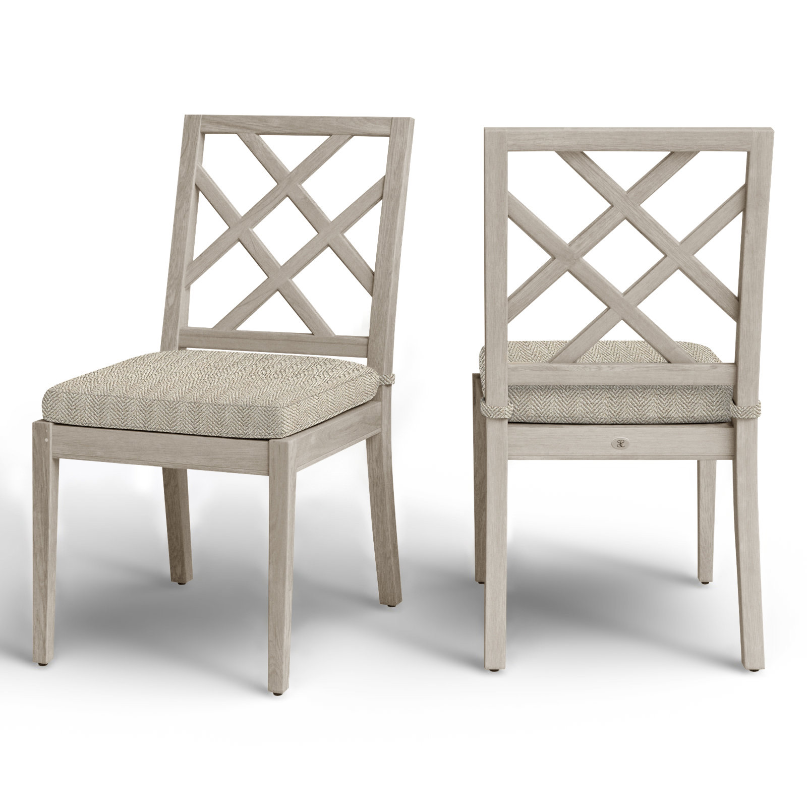 Haley Sunbrella® Patio Side Chair, Oyster Teak, No Welt, Herringbone Sand