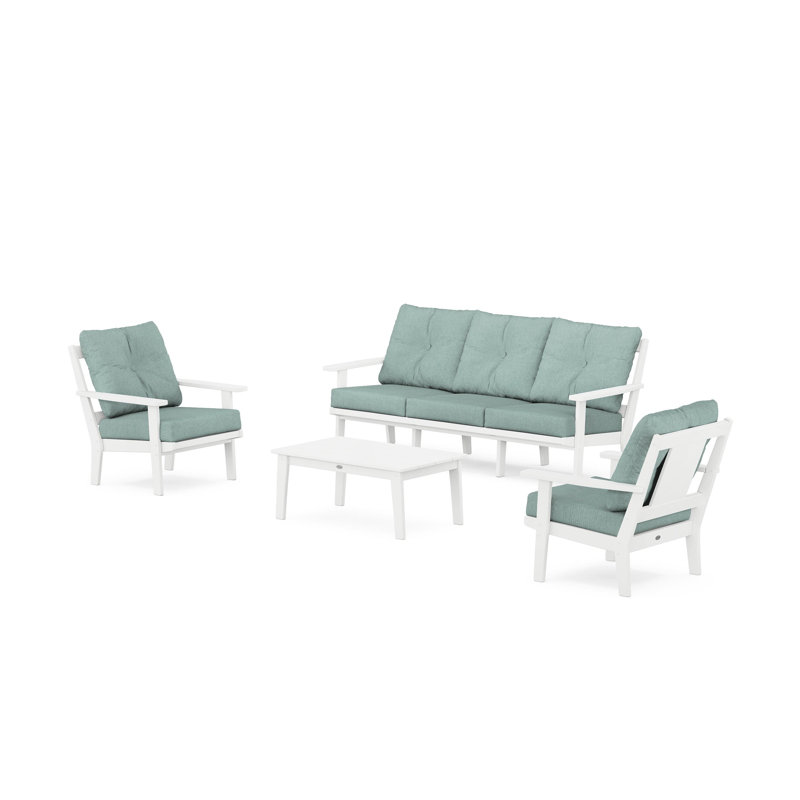 Prairie 4 Piece Sofa Seating Group with Cushions, Glacier Spa, White