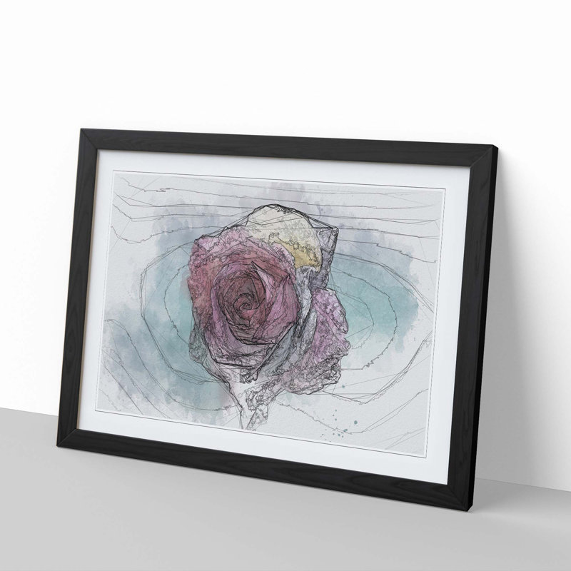 Multi-Coloured Rose Flower in Abstract - Framed Print, 48cm H x 65cm W x 2cm D, Black Framed