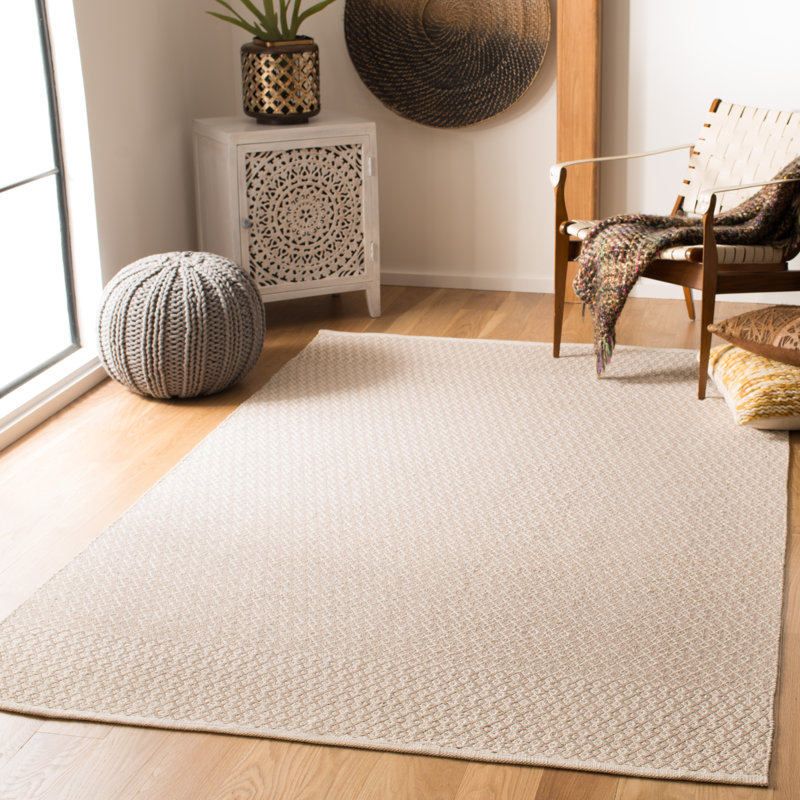 Tapis ivoire / gris en coton tissé à plat à la main Bester, Rectangle de 5 pi x 8 pi
