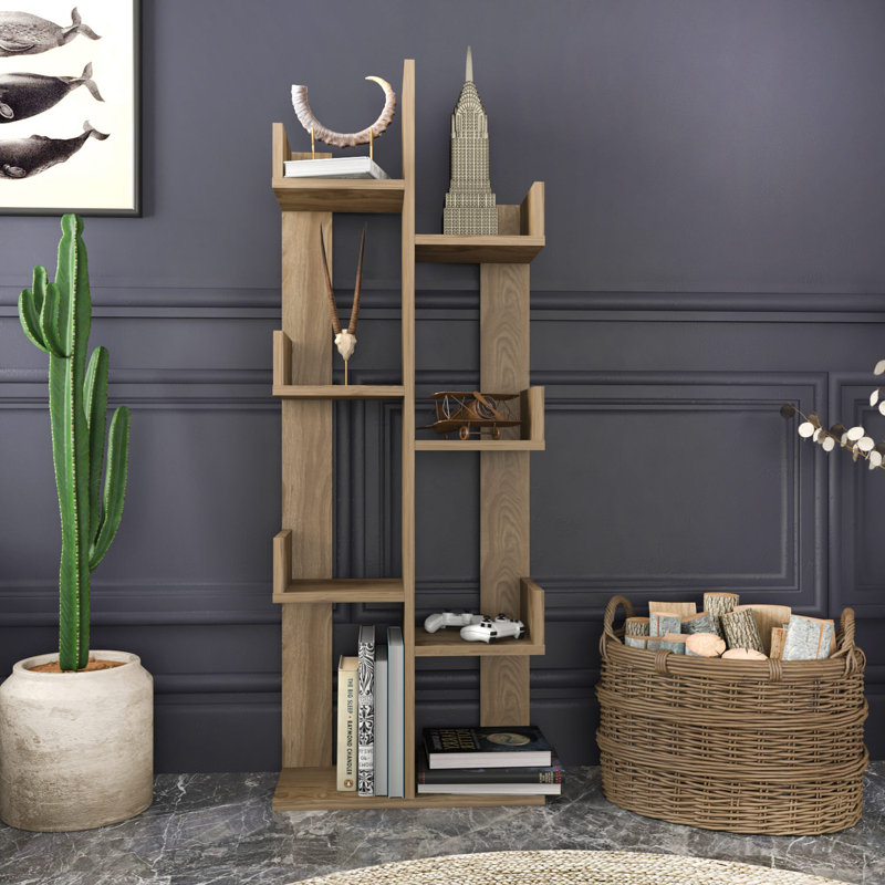 Bibliothèque Modern Oud Oak, 50,0 x 8,7 x 68,1 pouces | 100% panneau de particules enduit de mélamine, épaisseur: 0,7 pouce | Solution de rangement élégante et fonctionnelle pour la maison ou le bureau, conception élégante de couleur unie