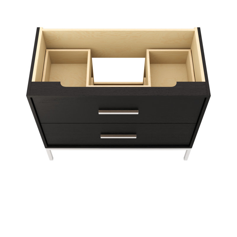Rift White Oak Two-Drawer Single Bath Vanity, Classic Black, Polished Chrome, 42"