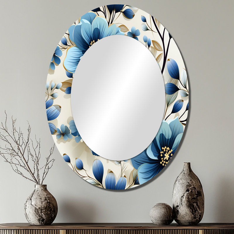 Motif floral Ridaan Blue Coastal Elegance, H 40 po x l 30 po, Ovale
