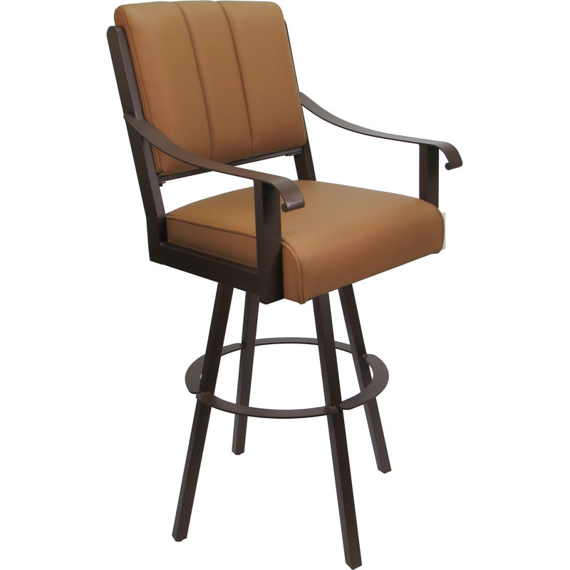 Tabouret de bar pivotant en cuir avec siège en métal 26 po, Brun, Bar Stool (30" Seat Height), Brown
