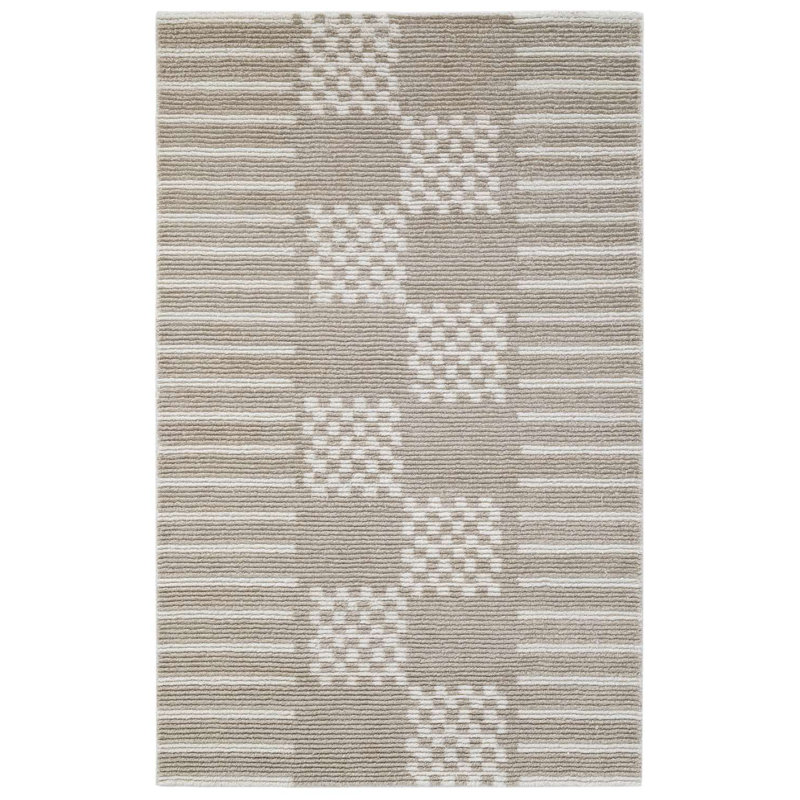 Rectangle Geometric Hand Tufted Wool Area Rug in Ivory/Gray, Rectange 5' x 8'