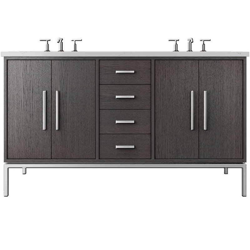 Rift White Oak Double Bath Vanity, Gray Weathered, Polished Chrome, 60"