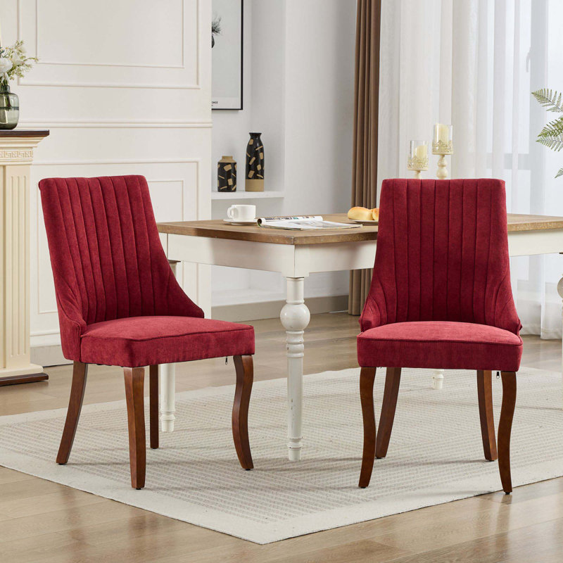 Chaise de salle à manger en lin, ensemble de 2, Lin vin rouge