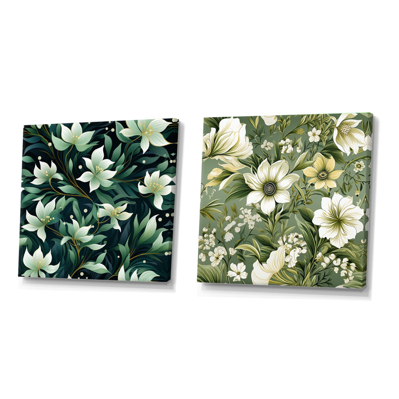 Langelier - Ensemble de 2 collages carrés floraux, Toile tendue, H 30 po x l 61 po