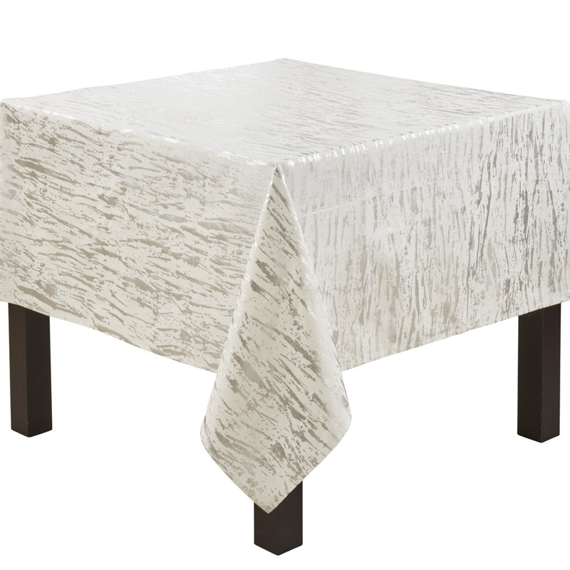 Distressed Metallic Foil Design Cotton Tablecloth 54" W X 54" L, Silver