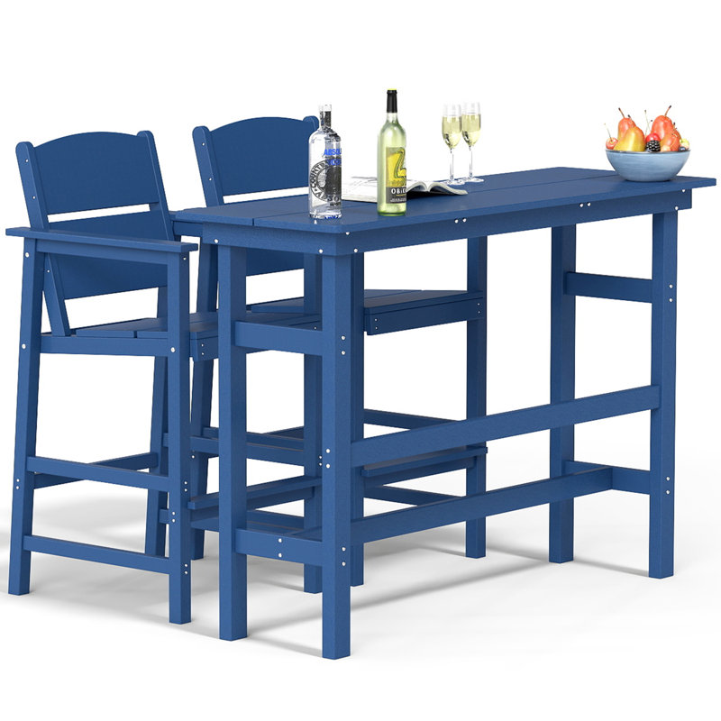 Outdoor Bar Table And Chairs Set, Adirondack Bar Chairs Set Of 2 And Bar Height Table, All Weather Hdpe Outdoor Patio Bar Set, Outdoor Furniture For Outside, Poolside, Backyard, Garden