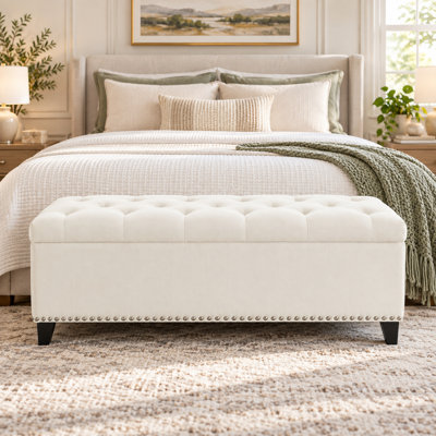 Banc coffre-pouf rembourré Unavela de 120,7 cm (47,5 po) avec charnières de sécurité et supportant jusqu'à 227 kg (500 lb)