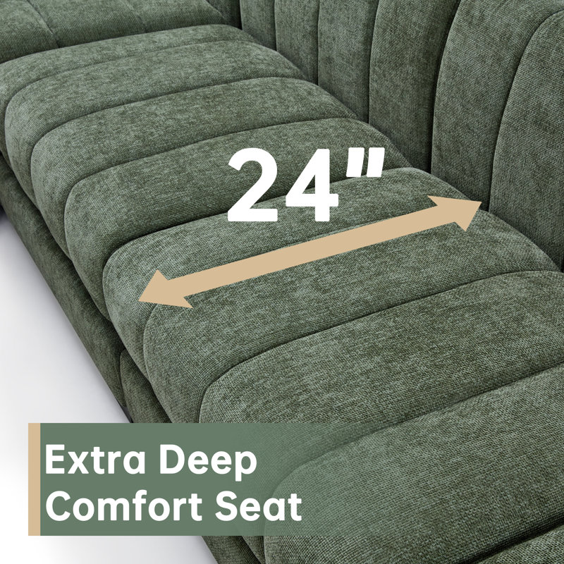 Myrhn Chenille L-Shaped Sleeper Sectional , Green Chenille