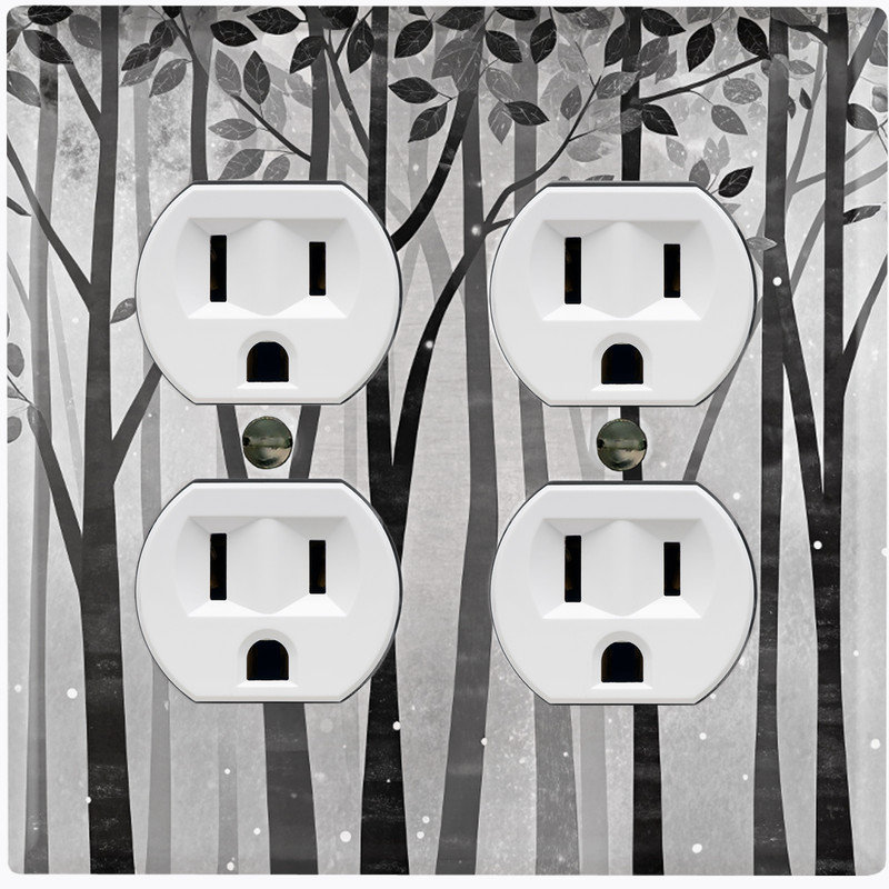 Couvercle de plaque d'interrupteur en métal; Recto-verso standard US 2 bandes - Foggy Forest, #9 Double Duplex Outlet