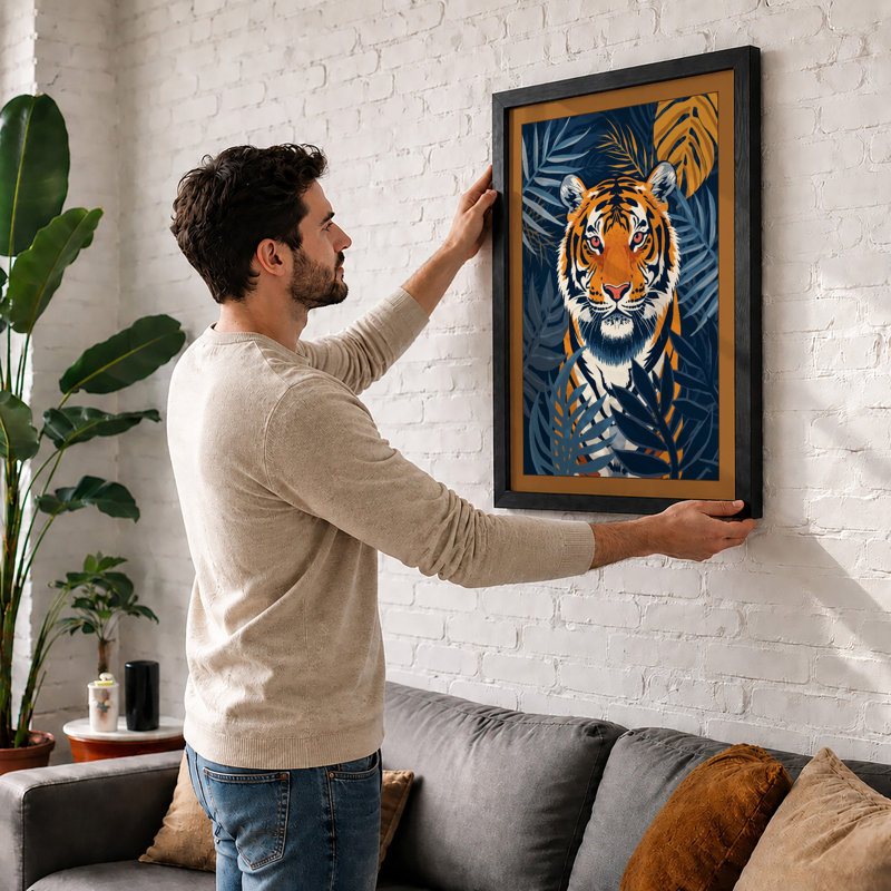 Tiger in Bloom Modern - Framed Print, Walnut, A4 - 29.7 x 21.0 cm