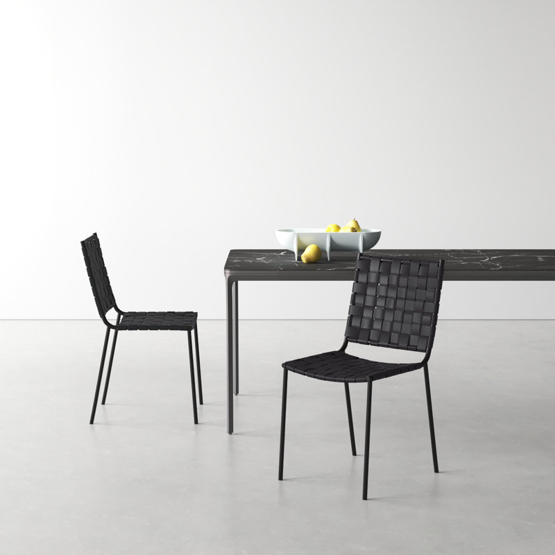Ryland 18.5'' H Leather Upholstered Metal Armchair, Black, Black