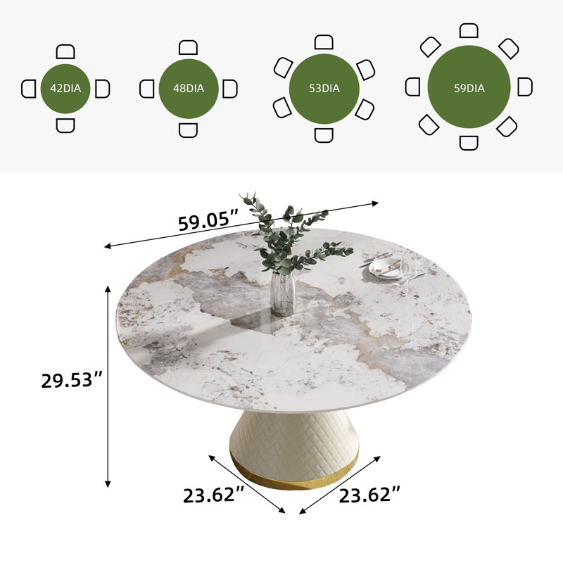 Modern Round White Pedestal Dining Table, 29.53" H x 59" L x 59" W, Chanel