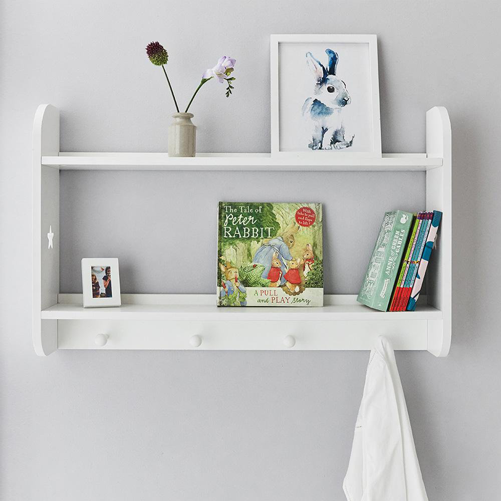 2 Piece Solid Wood Accent Shelf with Hooks