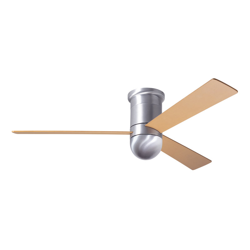 Cirrus Flush Mount Ceiling Fan, Brushed Aluminum, Maple, Wall/Remote Combo Control