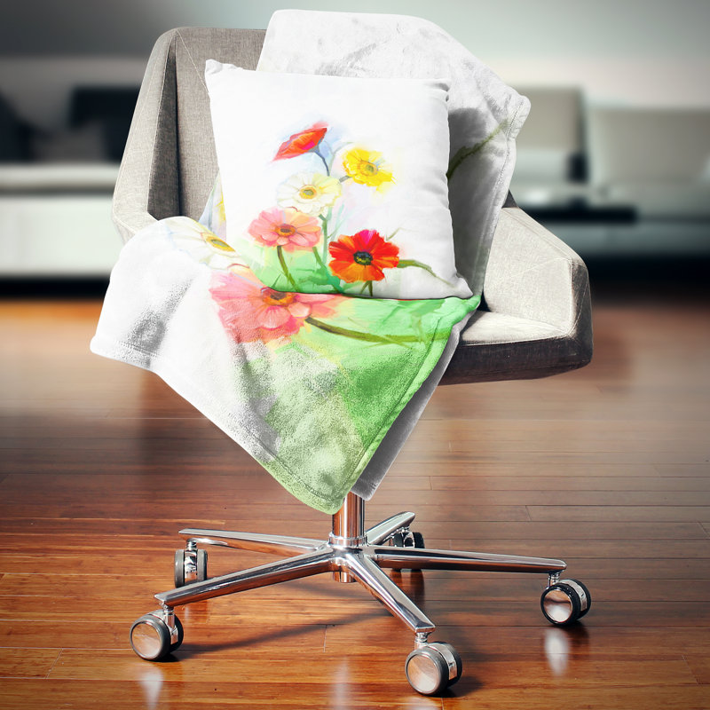 Nature morte fleurs gerbera colorées - oreiller imprimé floral, 16 po x 1 po, Coussin décoratif