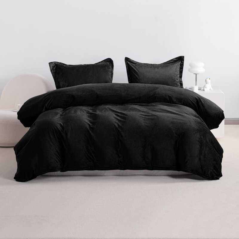 Polyester Duvet Cover, King Duvet Cover + 2 King Shams, Black