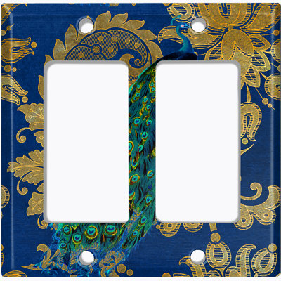 Metal Light Switch Plate Outlet Cover (Peacock Blue Silk - Double Rocker)