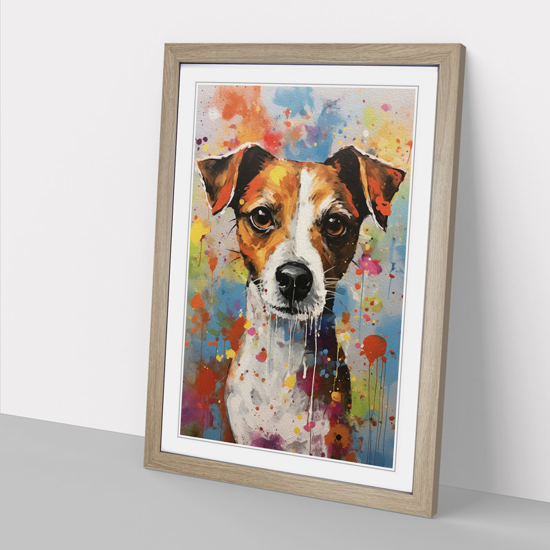 Jack Russell Contemporary No.2 - Single Picture Frame Print on Wood, Oak, 64cm H x 46cm W x 2cm D