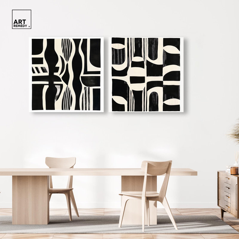 Noir Patterns Set Canvas Print Modern Wall Art Set by Art Remedy, Black Frame, 12 x 12, 40" H x 40" W