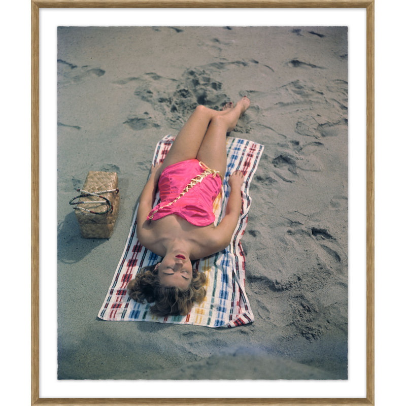 Pat Hall Lying On Beach Giclee Print by Getty Images, Brown, 39" H x 33" W x 2.75" D