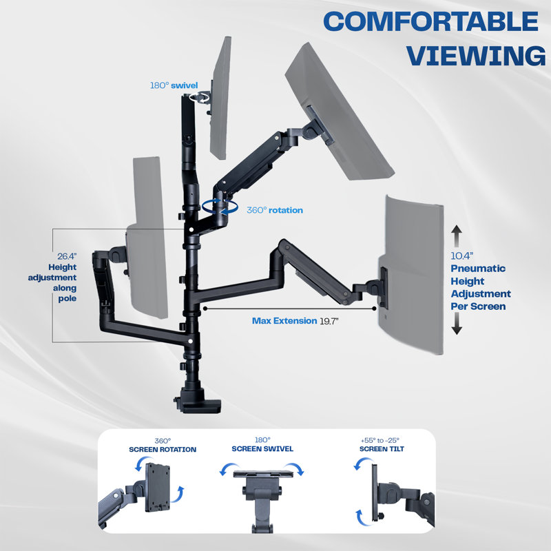 Support pour écran d'ordinateur VIVO Pneumatic Quad Ultrawide
