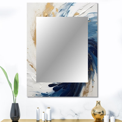 Kilmersdon Dark Blue and Gold Spiral IV - Abstract Spirals Unique Wall Mirror, Blue Mirror, Printed Metal Art