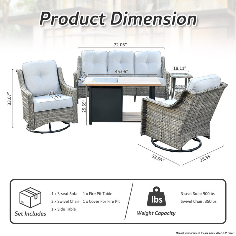 Wicker 5 - Person Patio Conversation Set with Cushions, Light Gray