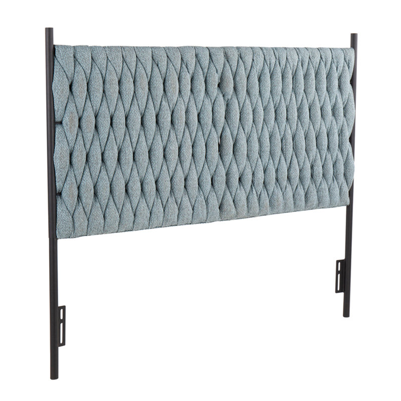 Tête de lit grand format en métal noir et tissu bleu