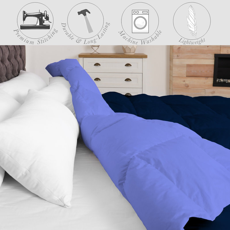 All Season Reversible Bamboo Comforter Down with Alternative Filling, Full, Navy/Violet