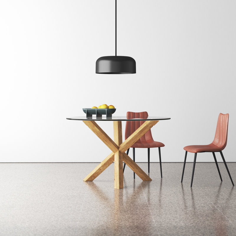 Barnett Round Glass Top Dining Table, Natural, 48" W x 48" L