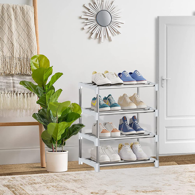 8 Pair Stackable Shoe Rack, White
