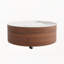 Table basse ronde moderne sur roulettes, 2 tiroirs, plateau en pierre frittée imitation marbre, finition noyer-1848245492