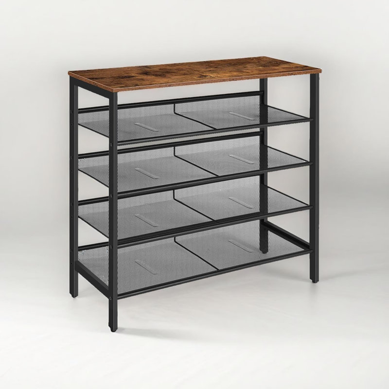 15 Pair Shoe Rack 5 Tier Industrial Rustic Brown Hallway Furniture