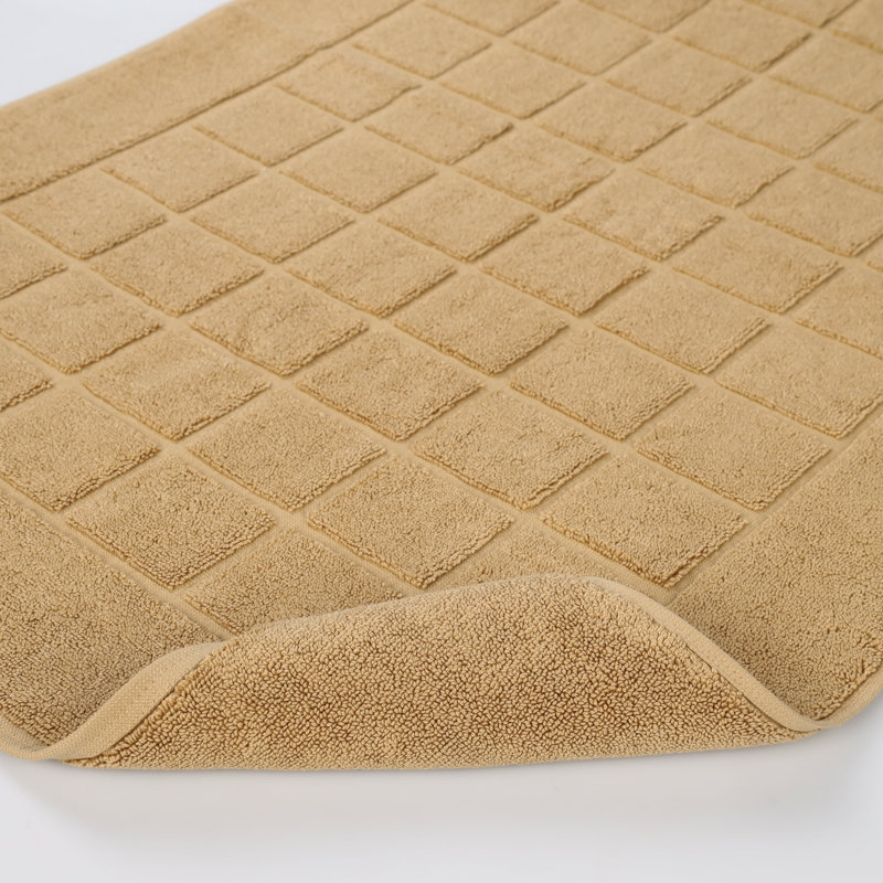 Nora Cotton Terry Solid Absorbent Thick Checkered Washable Bath Mat Set Of 2, Latte