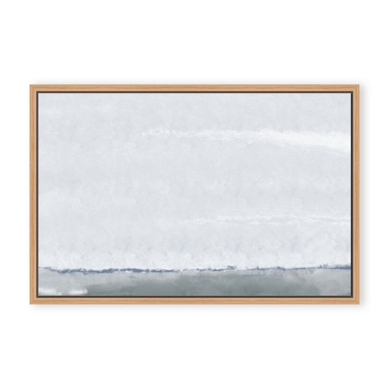Coastal Retreat Silver Seas: Abstract Oceanscape, 16" H x 24" W x 2.375" D, Framed Canvas, Beige