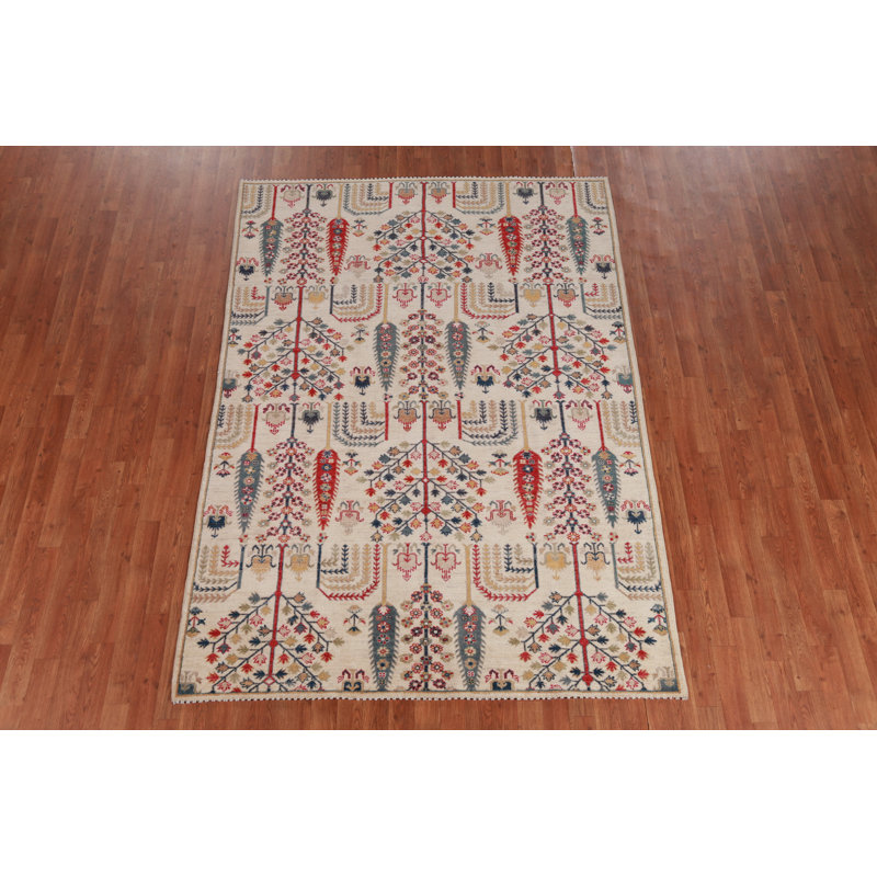 Tapis oriental ivoire entièrement fabriqué à la main Kazak 6 x 8