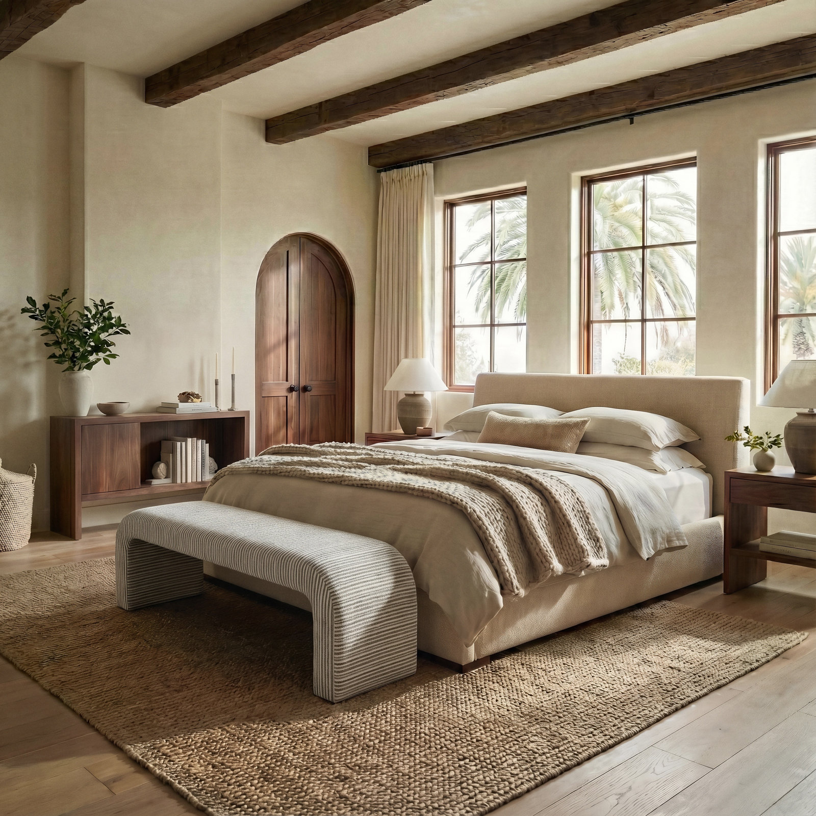 Daine 62" Linen Bedroom Bench, Green / Beige