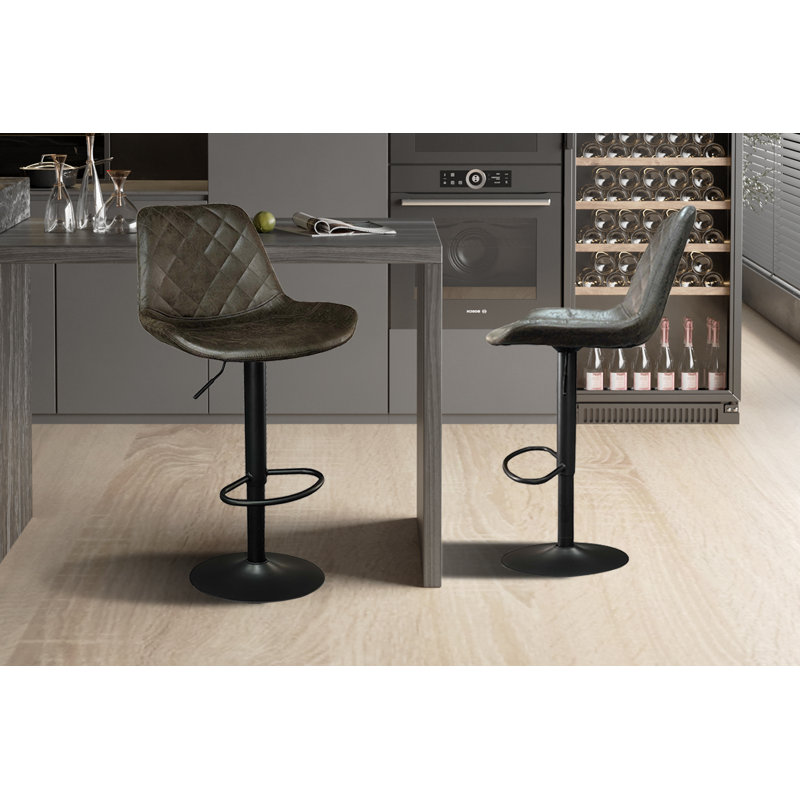 Swivel Upholstered Adjustable Height Counter Stool with Metal Frame, Dark Brown