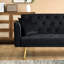 Lit double pliable de style rétro américain de 71 pouces en velours noir, idéal pour les petits espaces comme les appartements, réglable en 3 positions, avec pieds dorés, siège et dossier rembourrés de mousse en velours noir, pouces